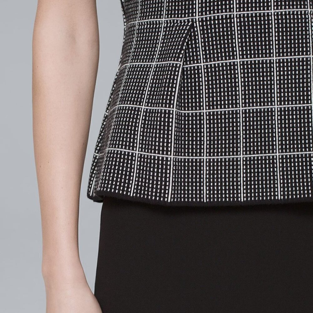 WHBM Windowpane Knit Sweater Bodice Top in Black/Ecru - Picture 6 of 15